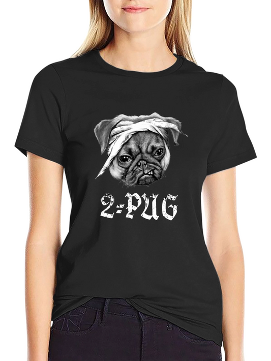 2-Pug Graphic T-Shirt - Black Cotton Tee