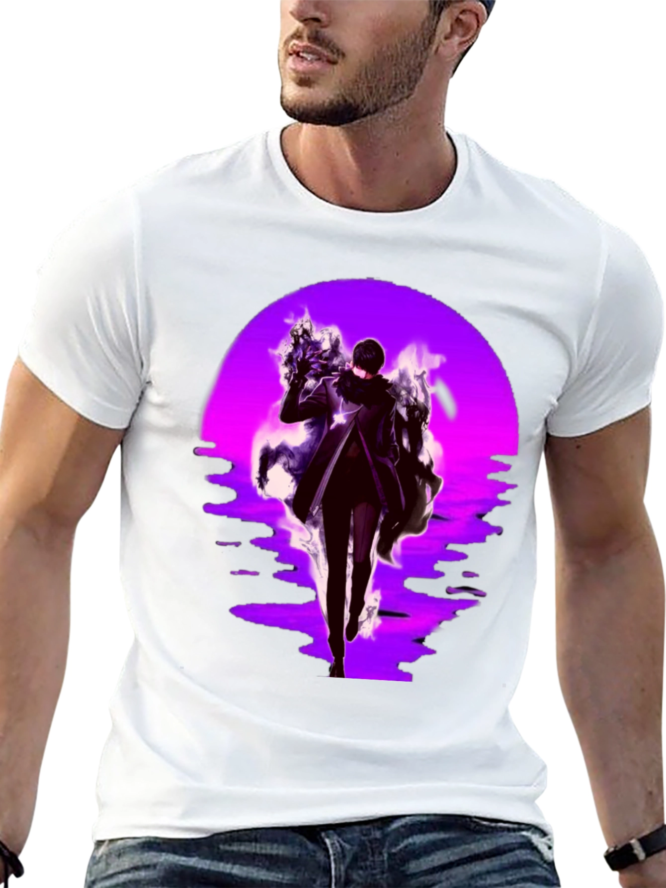 Anime Style Graphic T-Shirt - Purple Silhouette Design