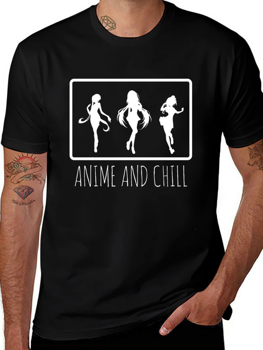 Anime and Chill Graphic Tee - Black Cotton T-Shirt