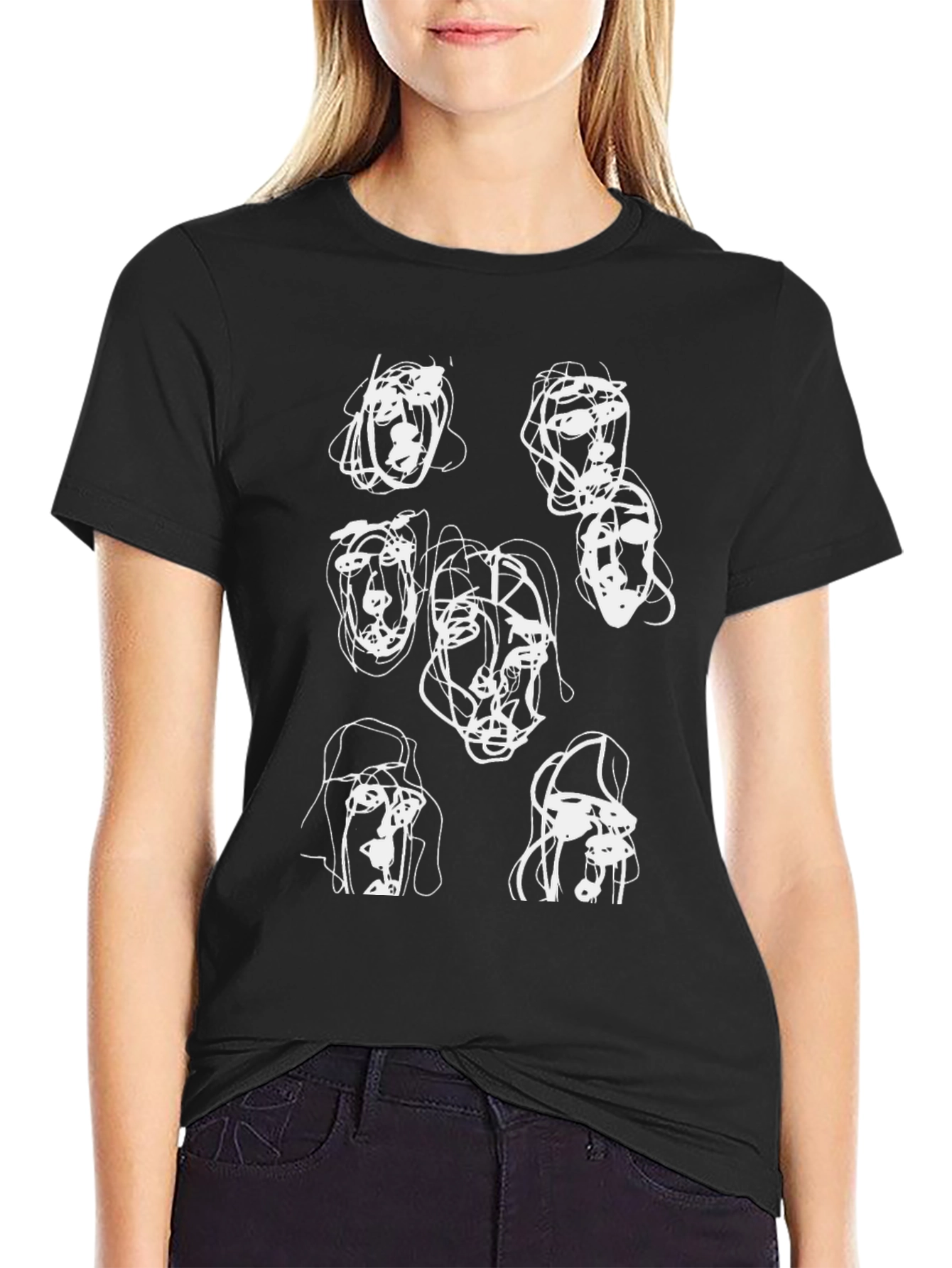 Abstract Faces Black Graphic Tee
