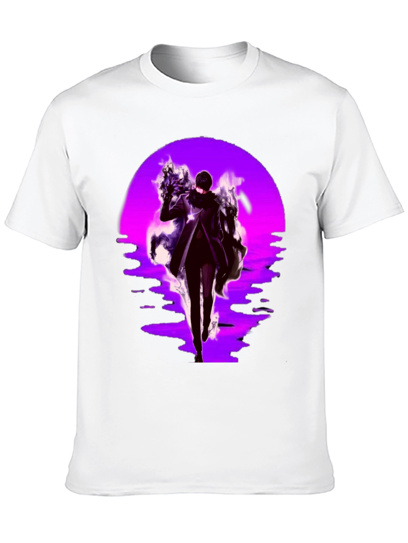 Anime Style Graphic T-Shirt - Purple Silhouette Design