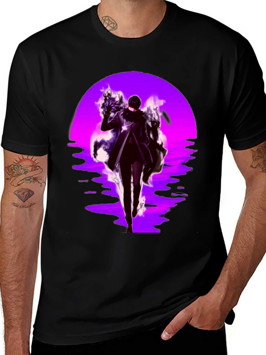 Anime Style Graphic T-Shirt - Purple Silhouette Design